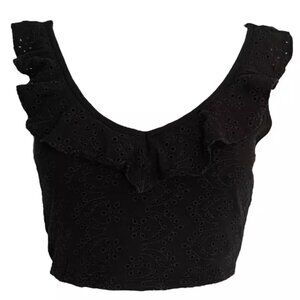 Hollister Black Eyelet Crop Top - Small